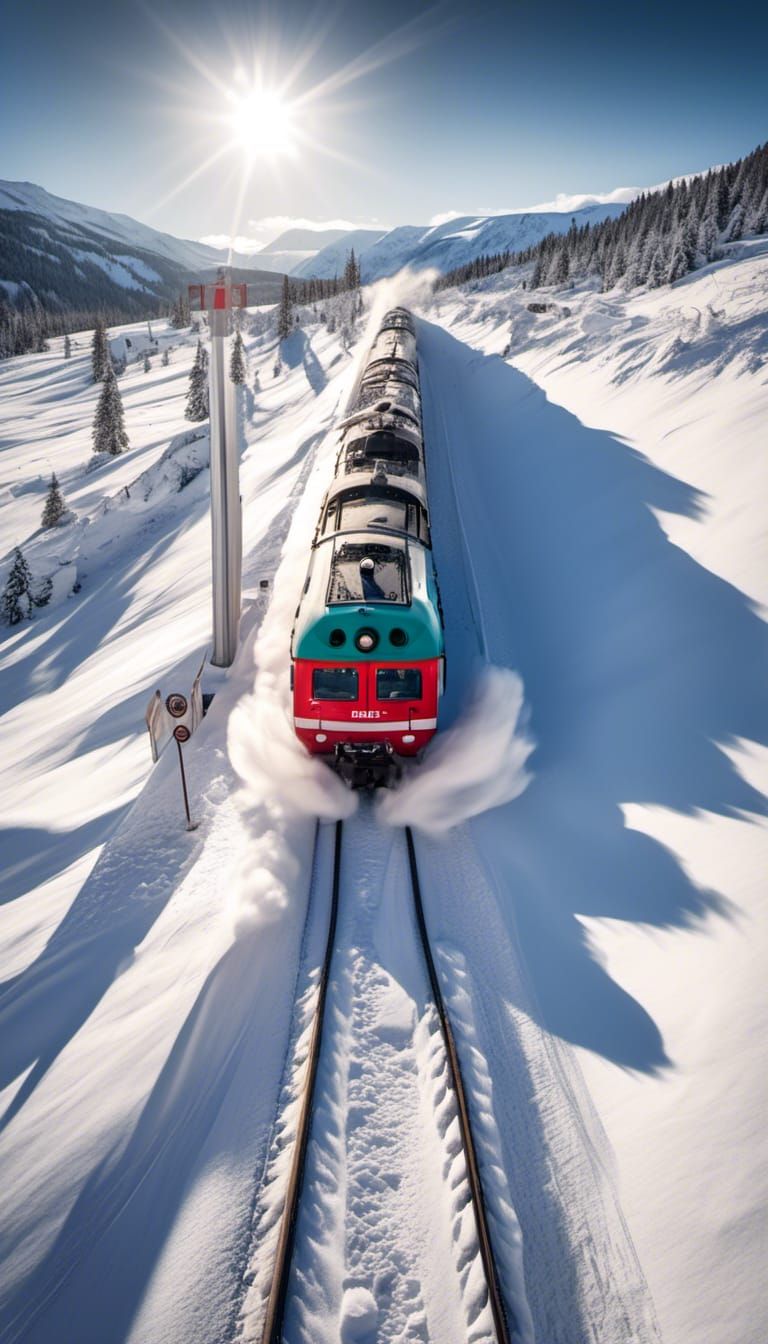 Alpine Train Bursts Through Winter Snowdrift