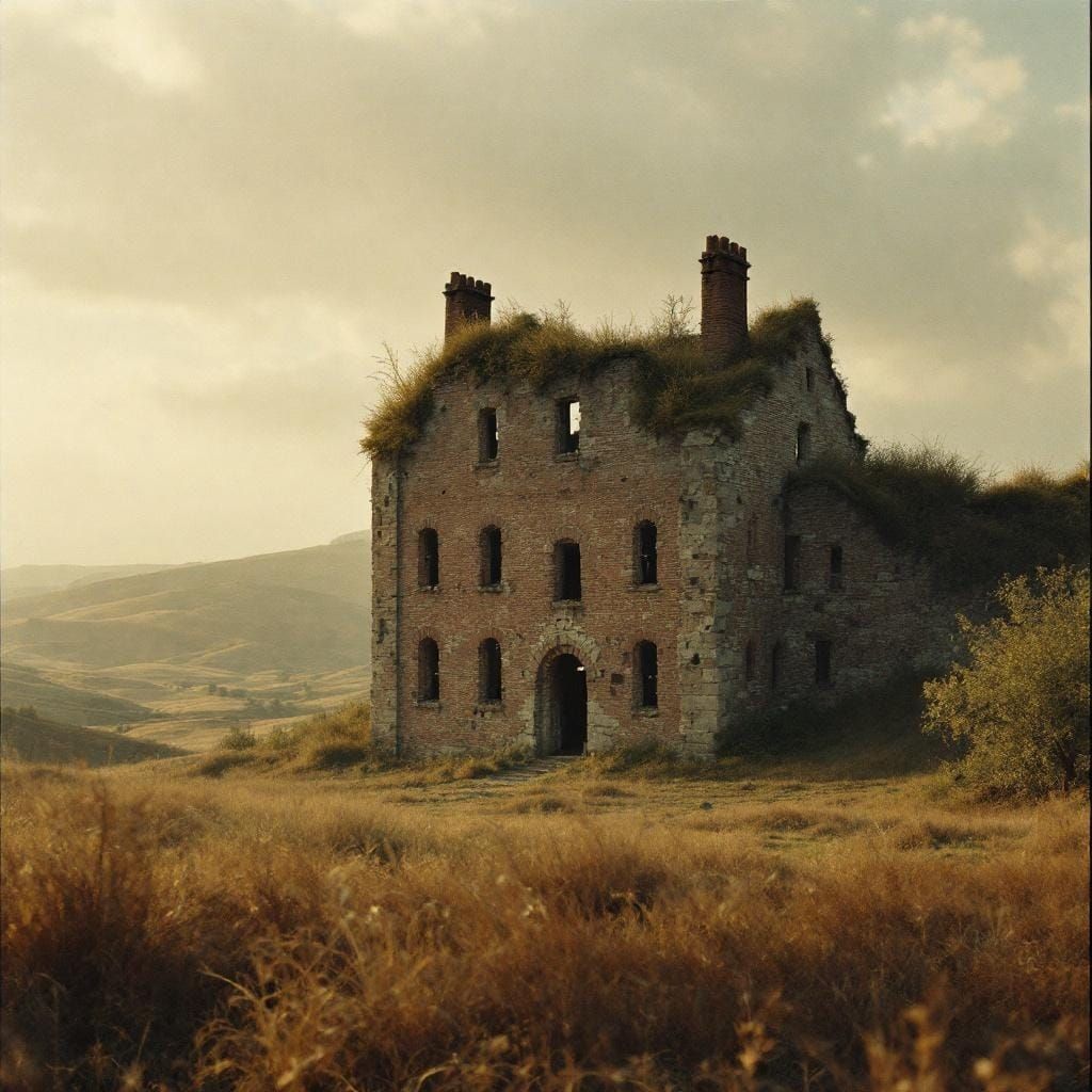 Abandoned Castle Ruins in Rural Landscape
