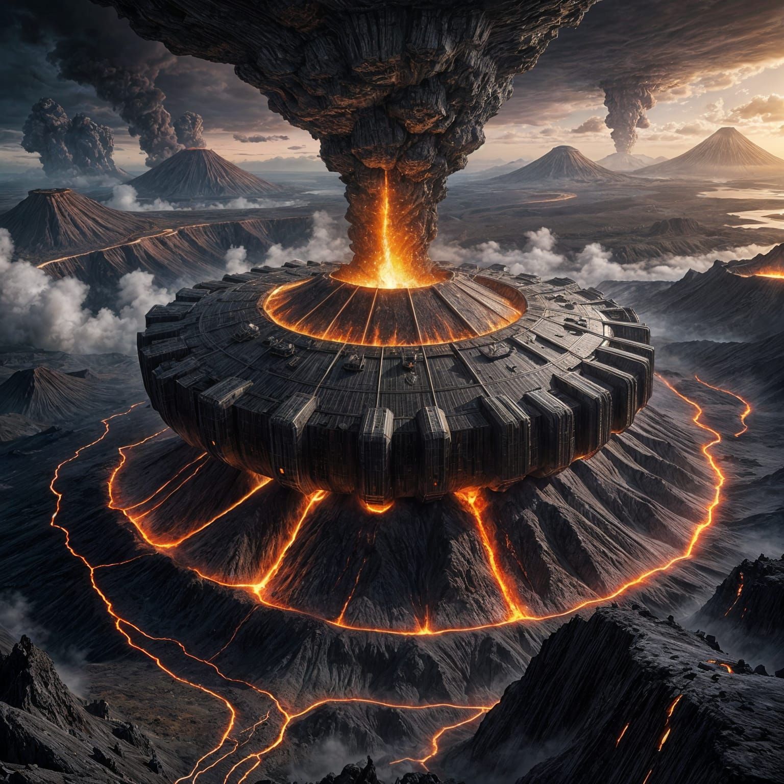 Villain's Lair Inside Crystal Volcano With Futuristic Aircra...