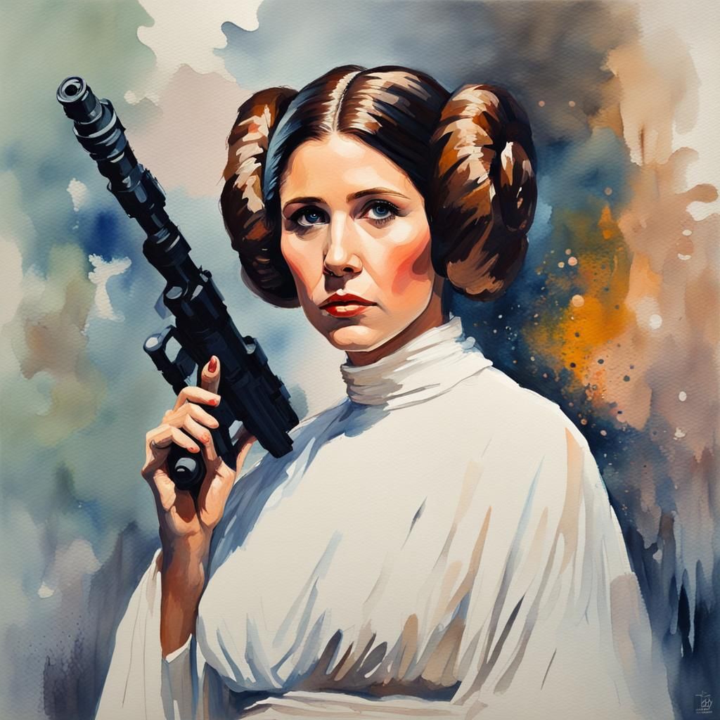 Princess Leia in Gouache Style, Watercolor Painting