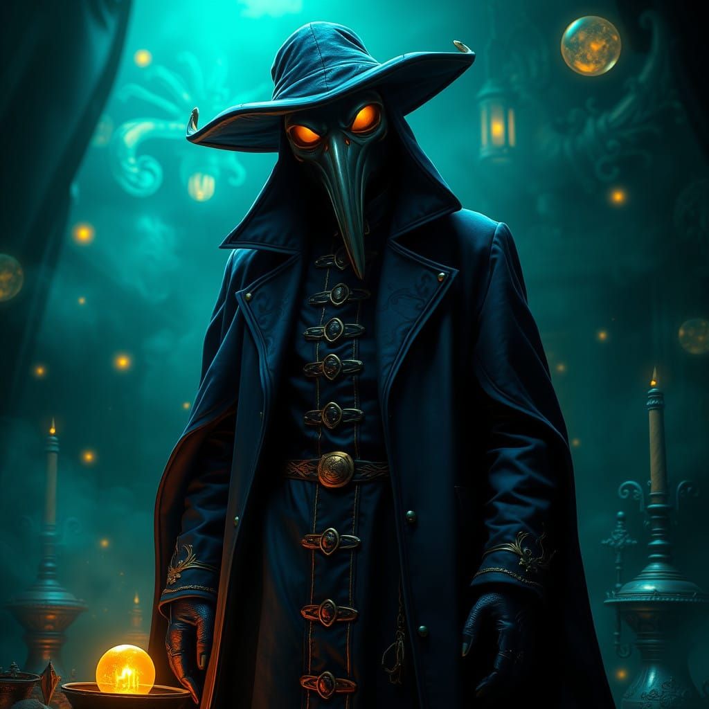 Ethereal Plague Doctor in Midnight Blue with Golden Accents