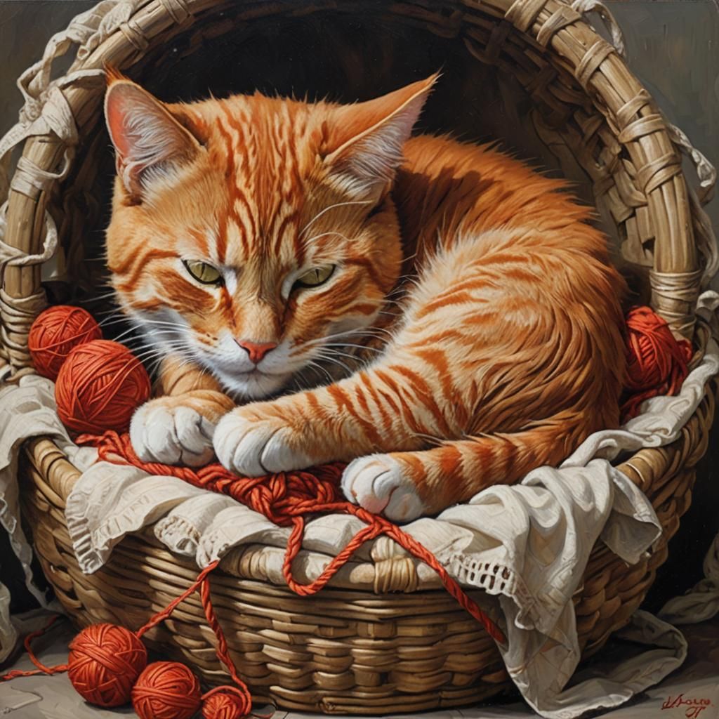 Orange Cat Nap: Oil Painting by Gurney