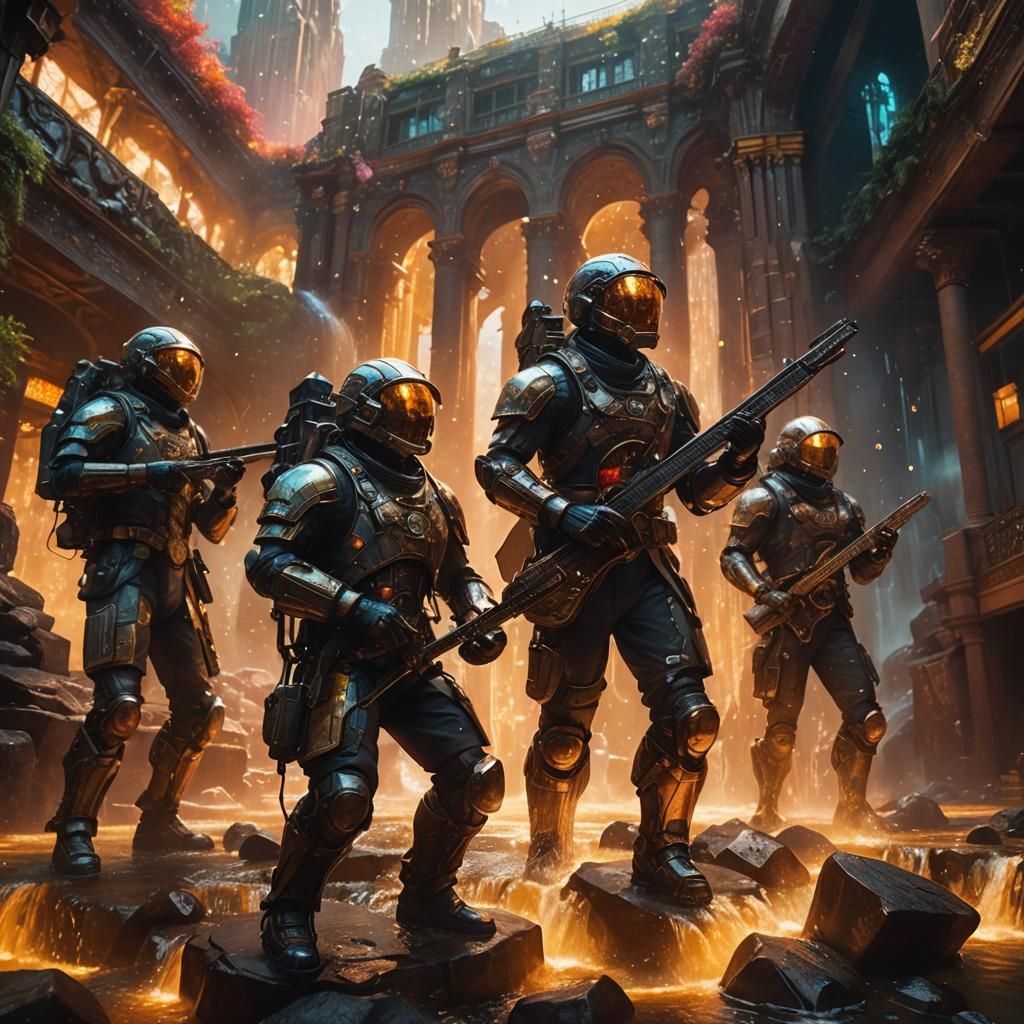 Stained Glass Waterfall in Bradbury-Inspired Digital Art