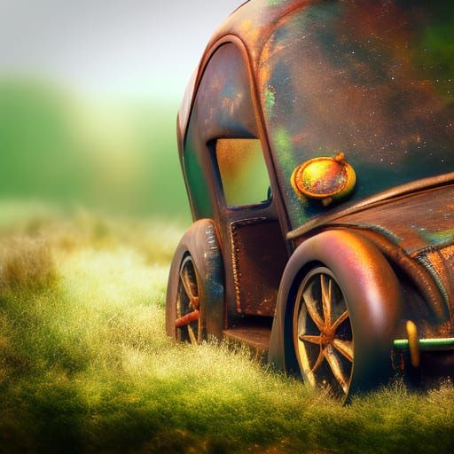 Rusted Dandelion Car: Dark Fantasy Concept Art