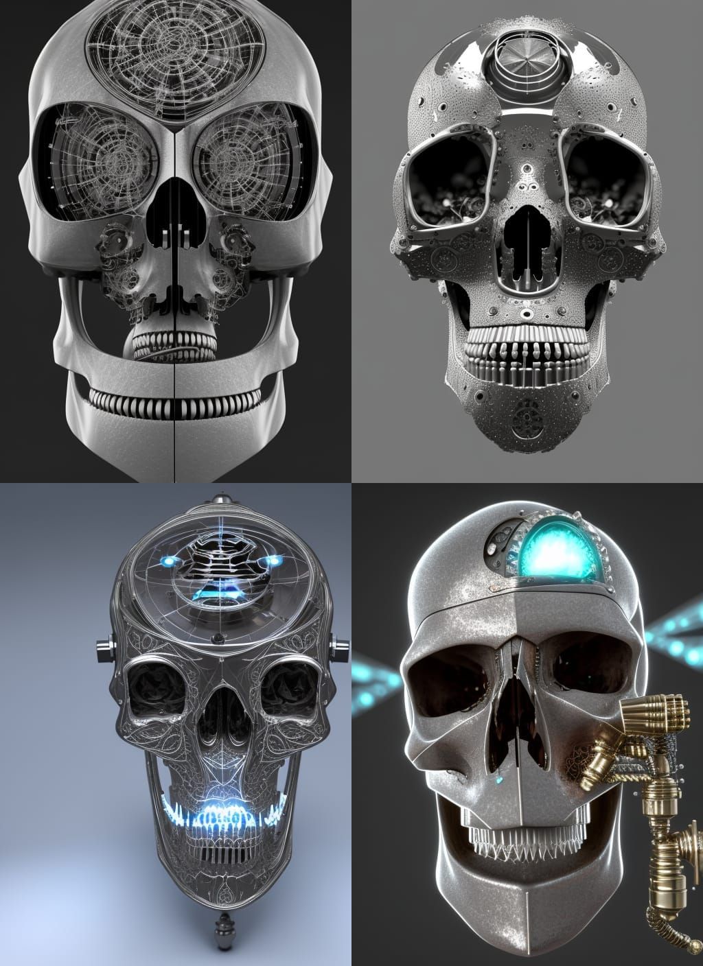 Aetherpunk Automaton Skull with Chrome Filigree