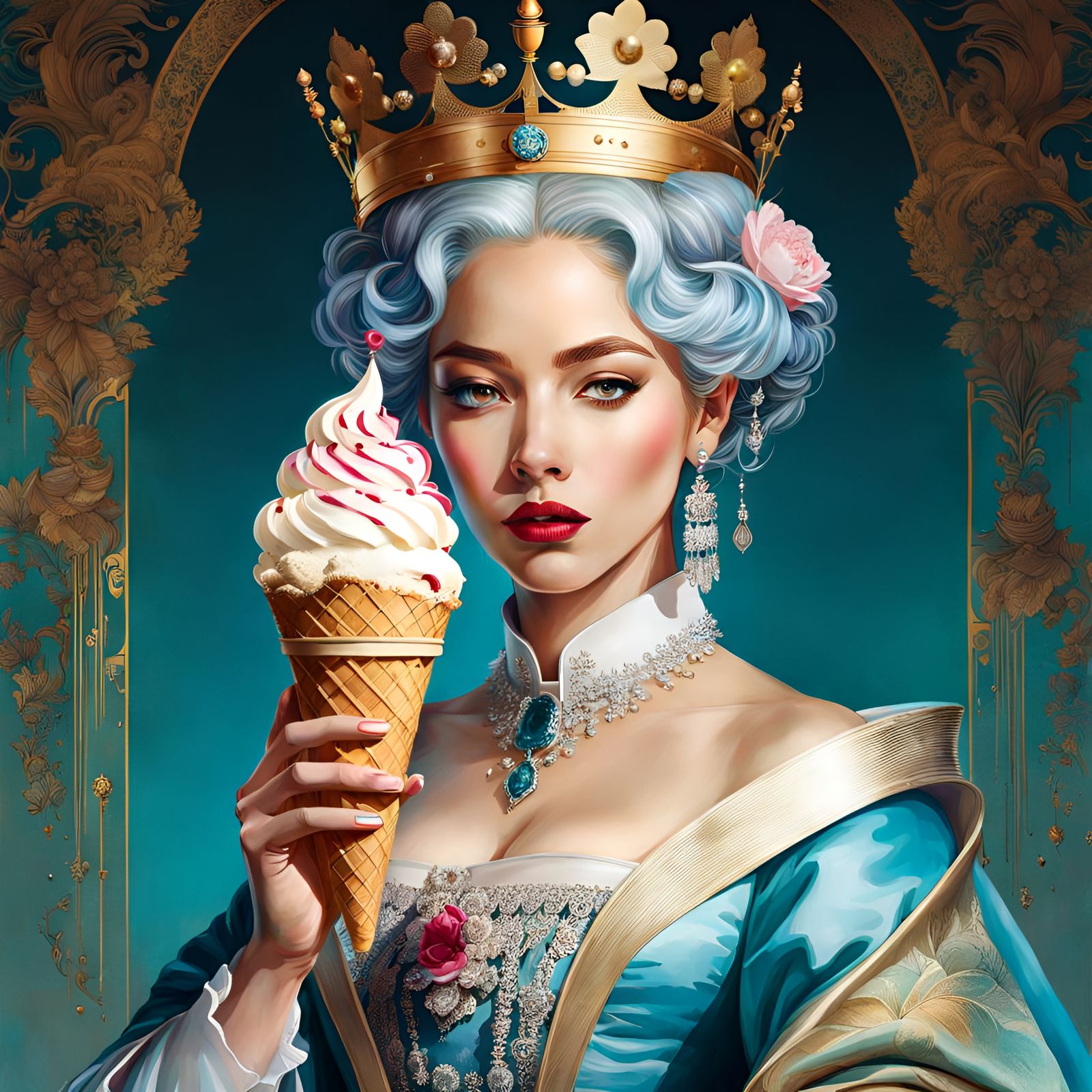 Elegant Queen with Ice Cream Cone Portrait