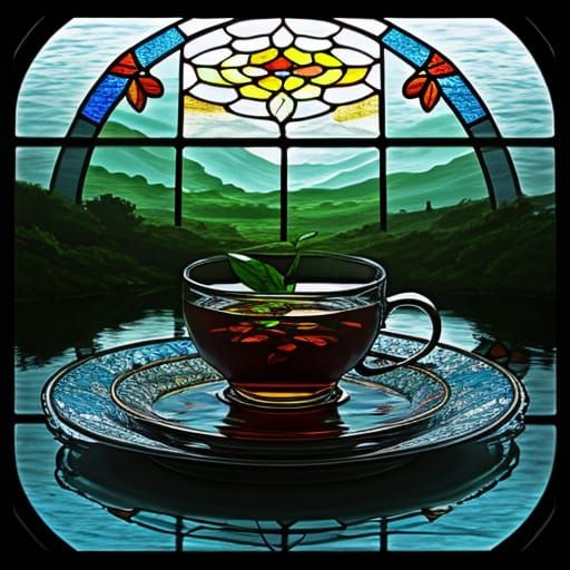 Overflowing Tea River in Stained Glass Style