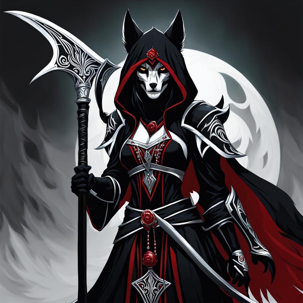 Anthro Wolf Grim Reaper in Dark Fantasy Style