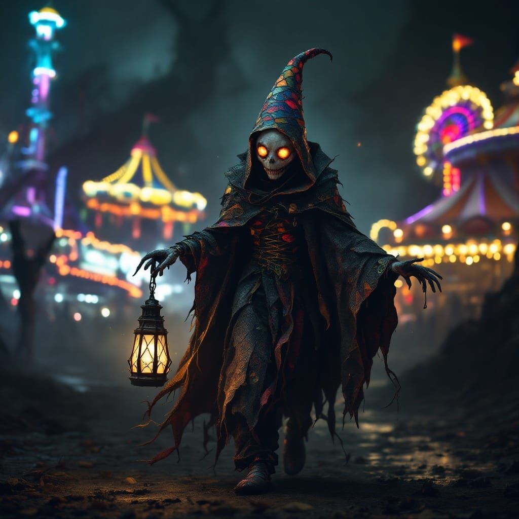 Surreal Stained Glass Marionette Wanders a Desolate Carnival...