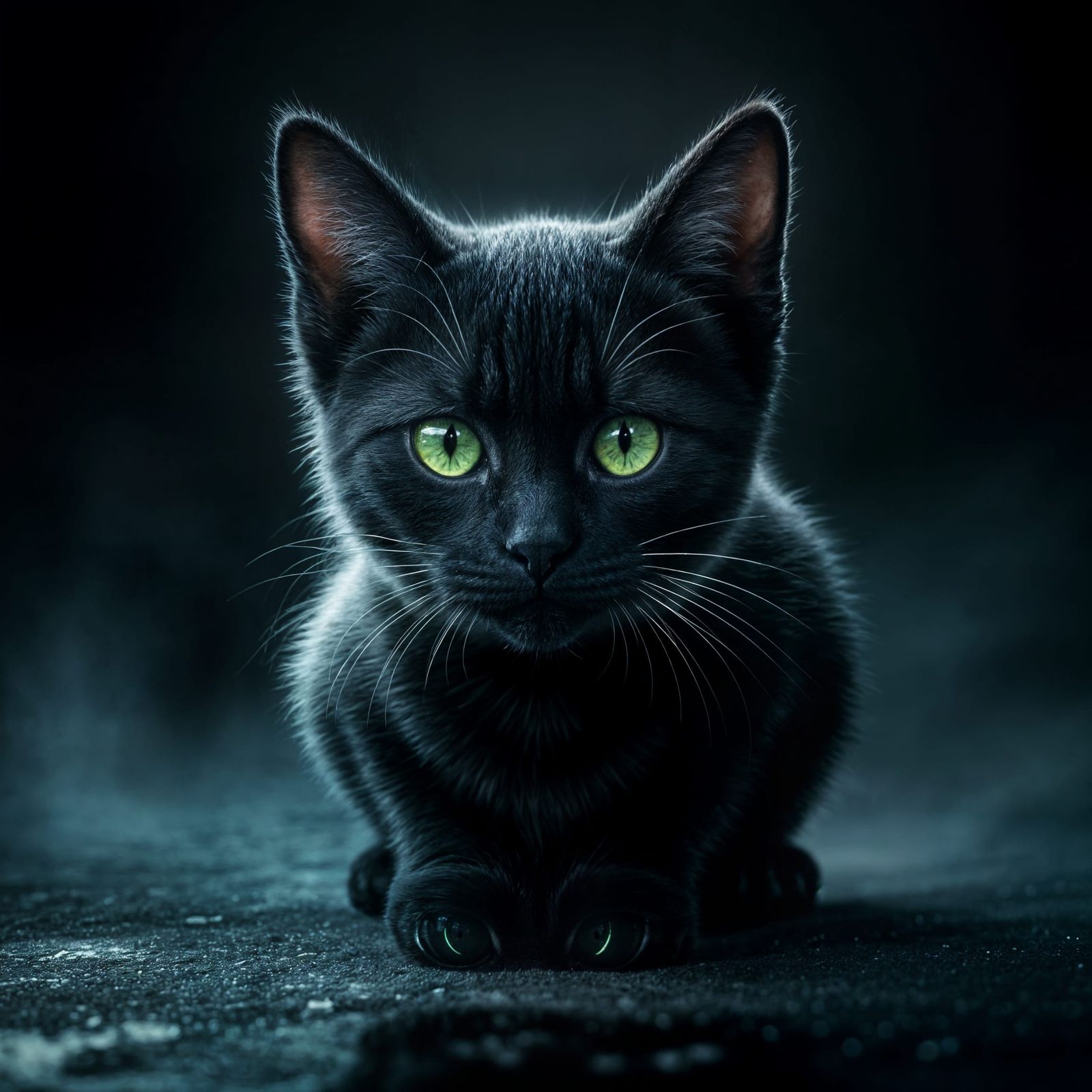 Mysterious Black Cat in Dimly Lit Enigma