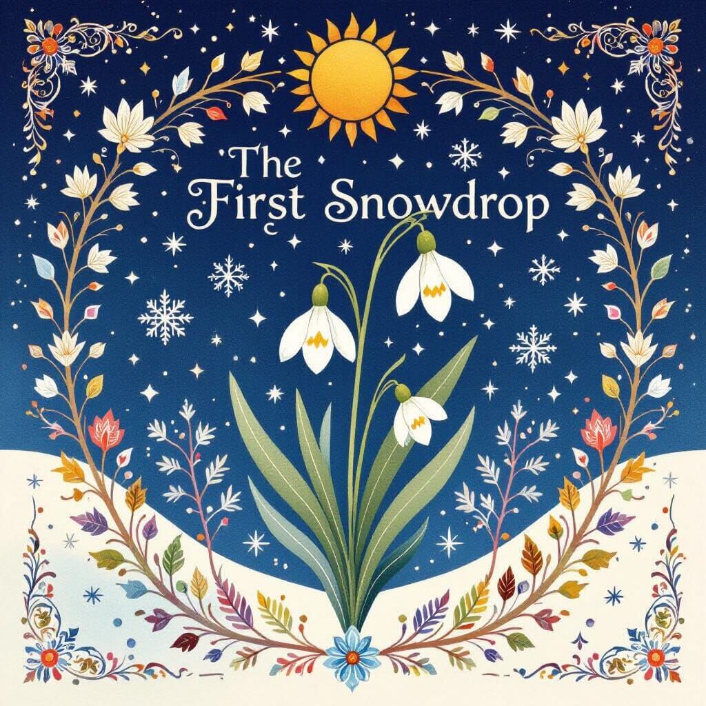 Eastern European Folk Art Title Design "The First Snowdrop"