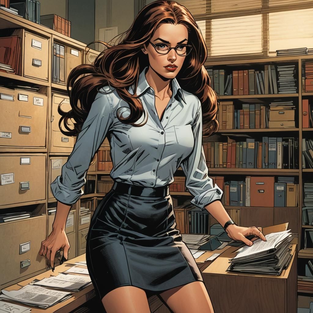 Comic Book Art: Secretary in Office