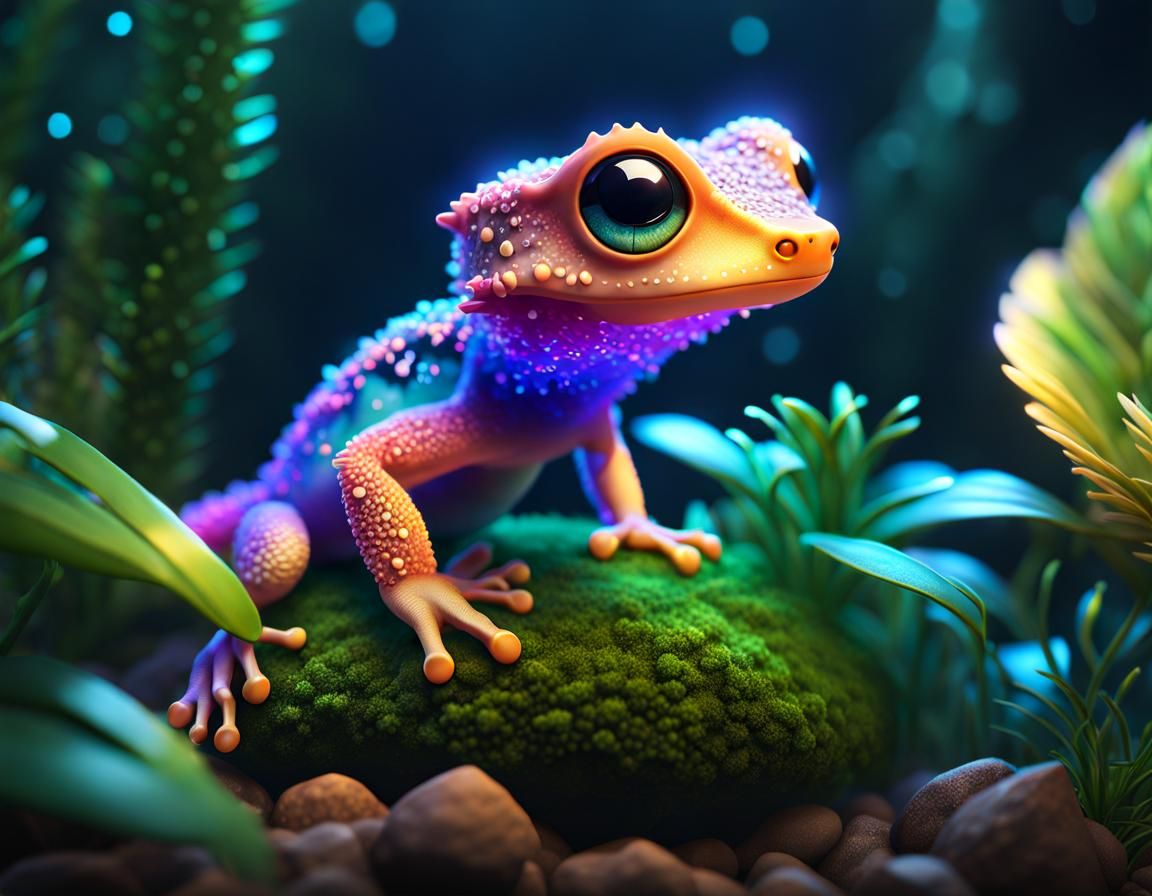 Crystalline Gecko in Terrarium: Cute Chibi Art