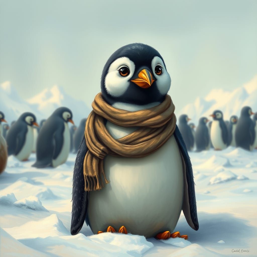 Whimsical Penguin in Frosty Wonderland