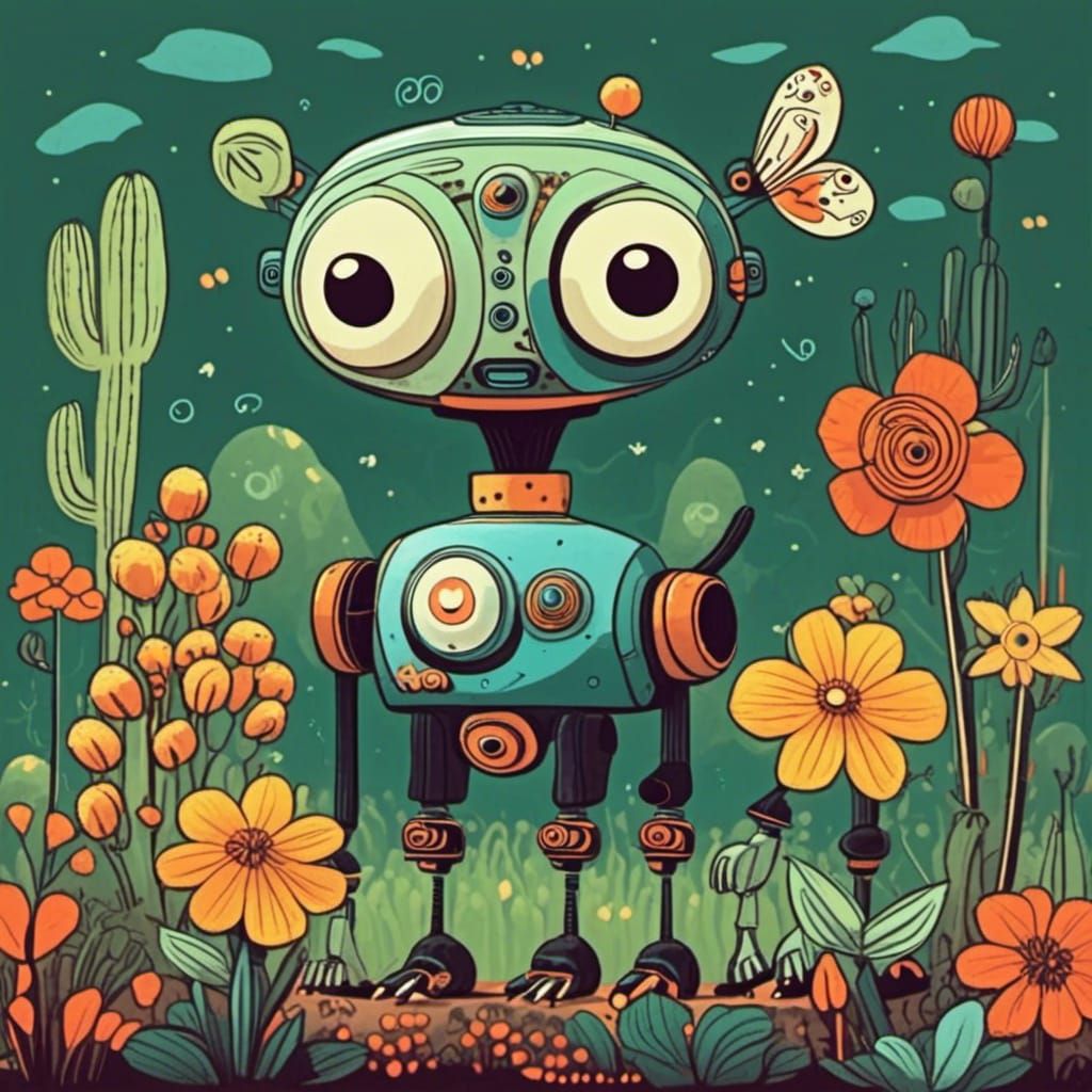 Robot Dog in Flower Garden