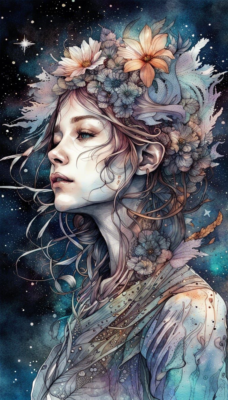 Glowing Flower Under Starry Night Sky