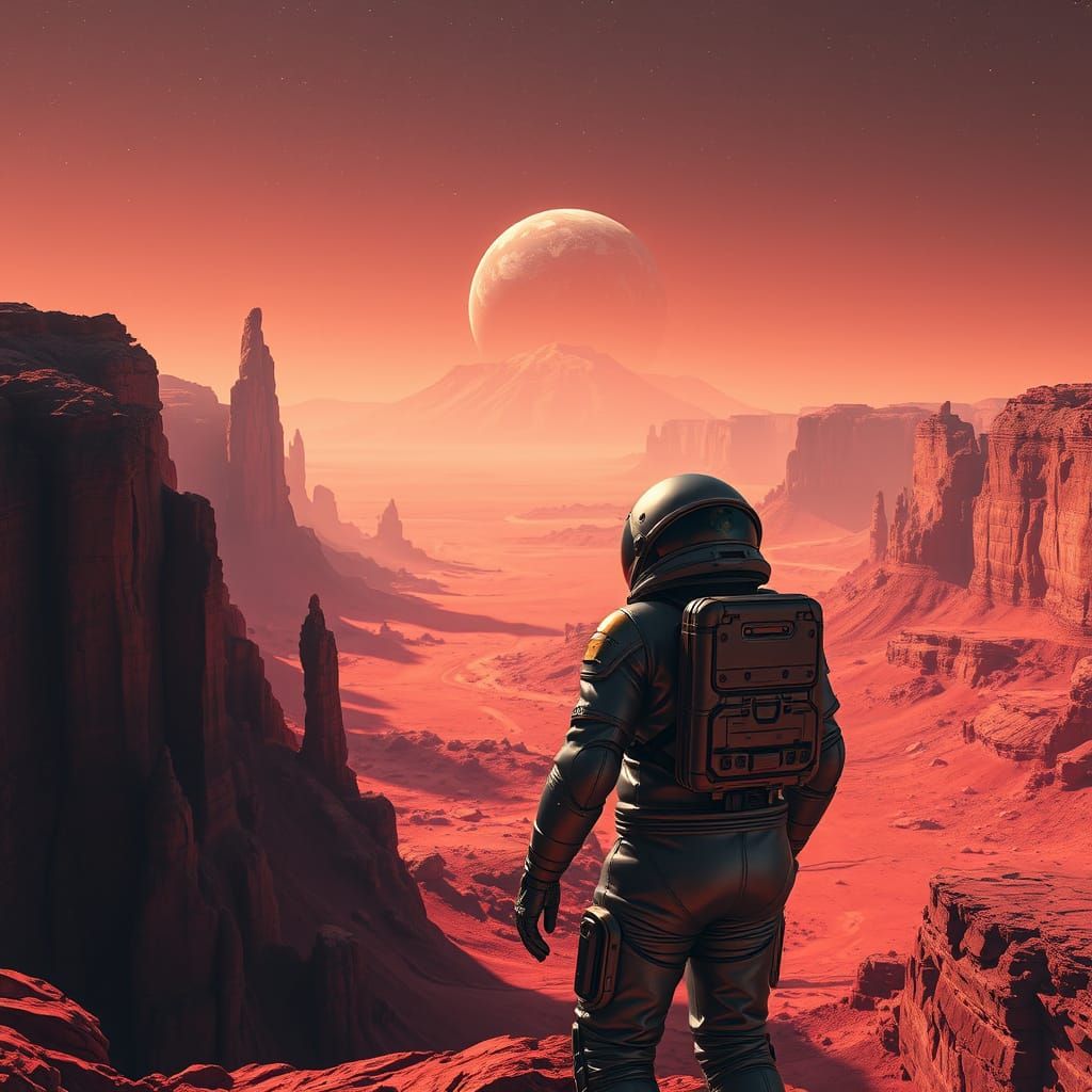 Stunning Sci-Fi Landscape of Astronaut on Mars