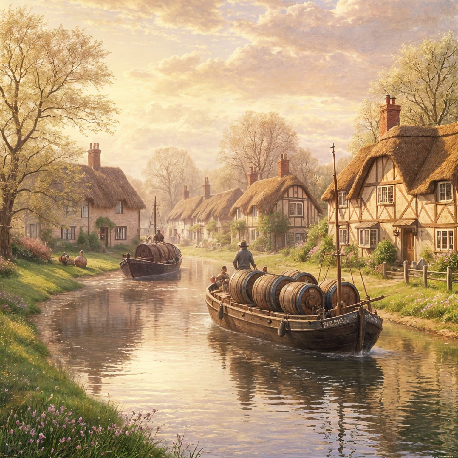 Wherry Barges Sail Past Suffolk Village