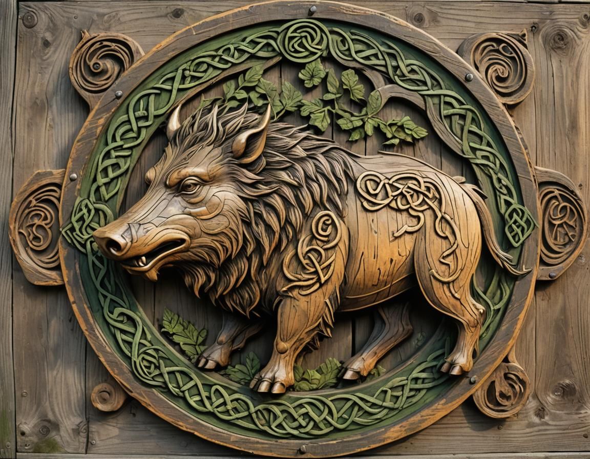 Celtic Boar on Weathered Tavern Sign