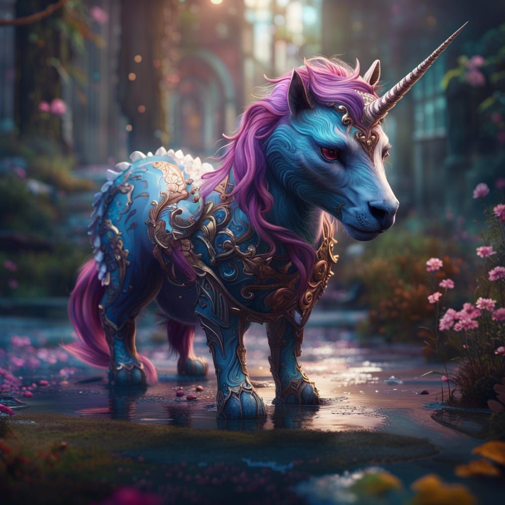 Fantastical Unicorn Cat: Detailed Matte Painting