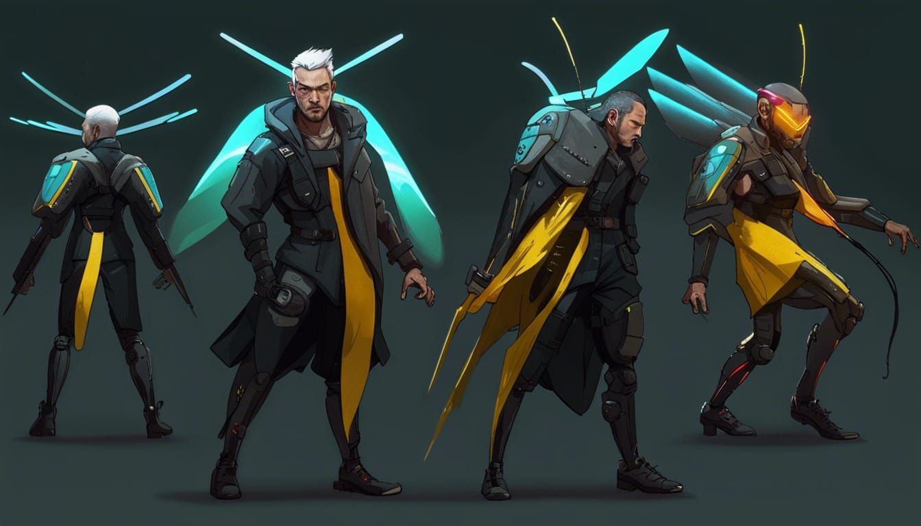 Cyberpunk Elf Swordsman vs. Mechanical Wasp