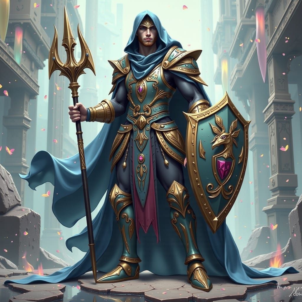 Human Fighter with Trident in Frazetta Style