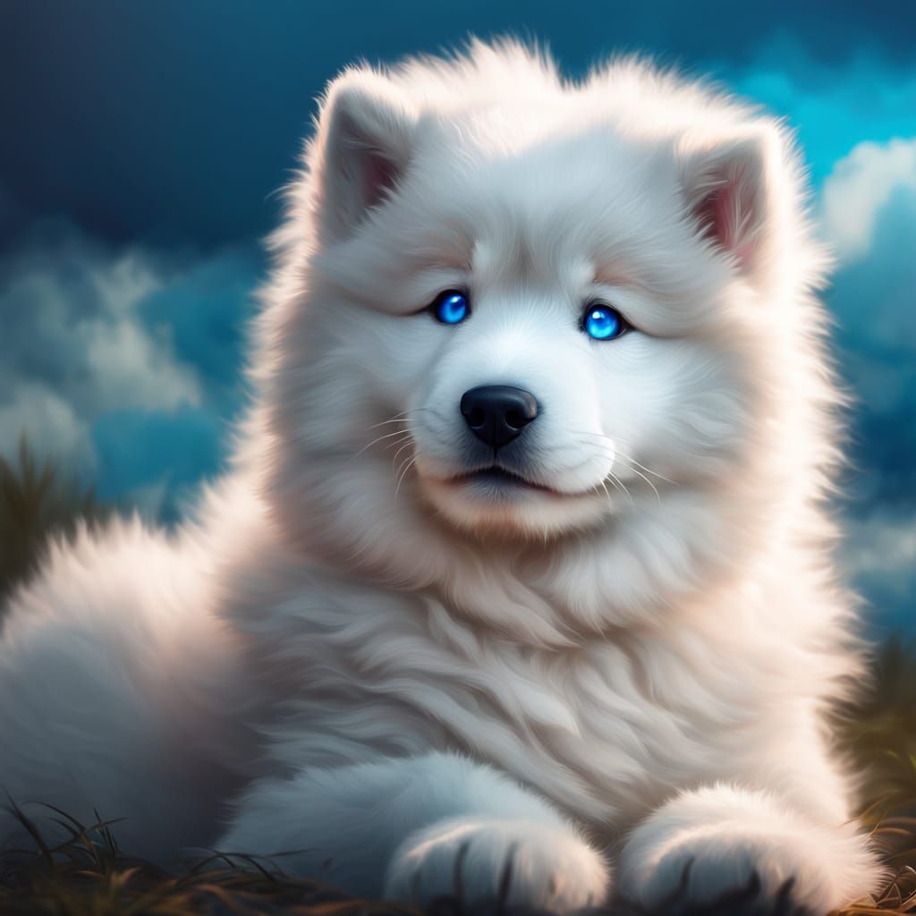 Dreamcore Samoyed Puppy Portrait in Pastel Hues