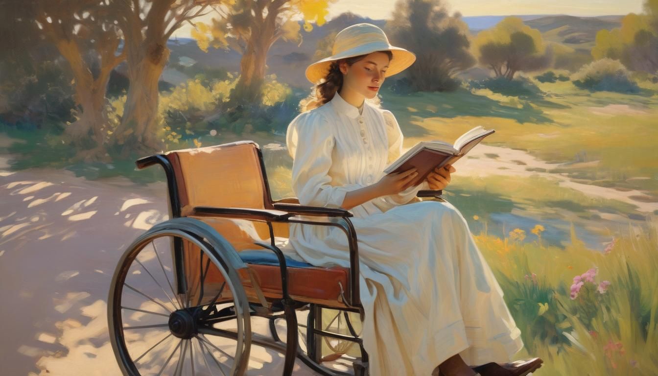 Whimsical Woman Reading: Vibrant Impasto Oil Painting