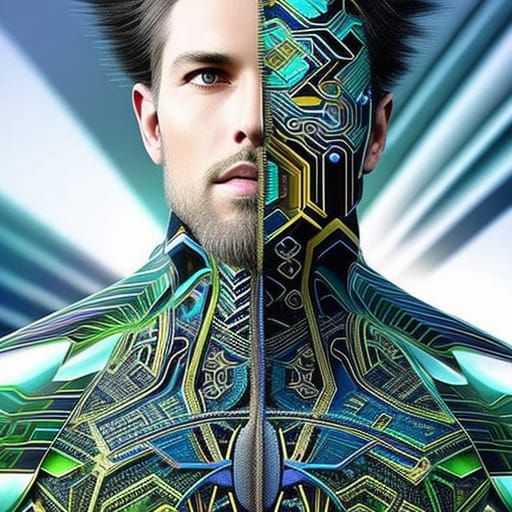 Elegant Man in Circuit Board Botanical Art