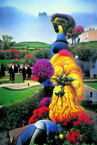 Surreal Colorful Flowers in Topiary Garden