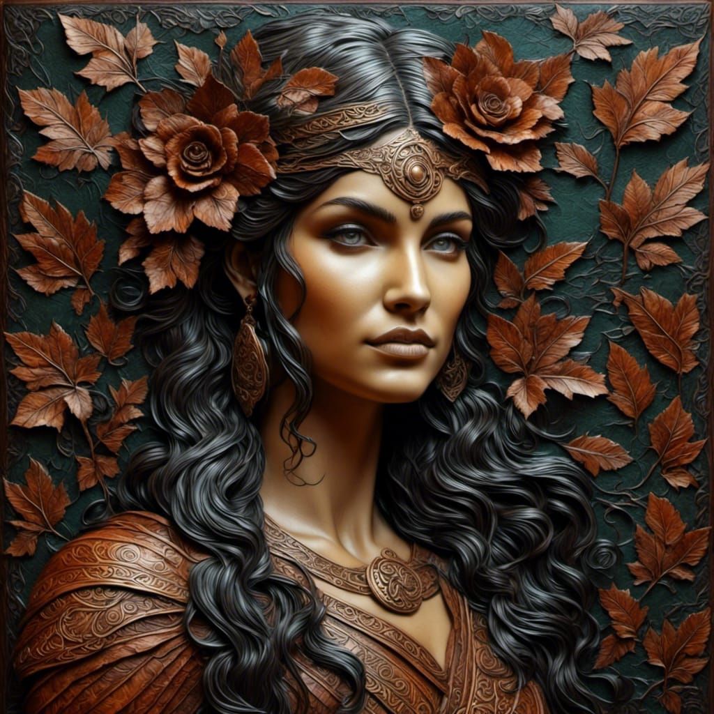 Forest Enchantress in Etched Leather Hyperrealism