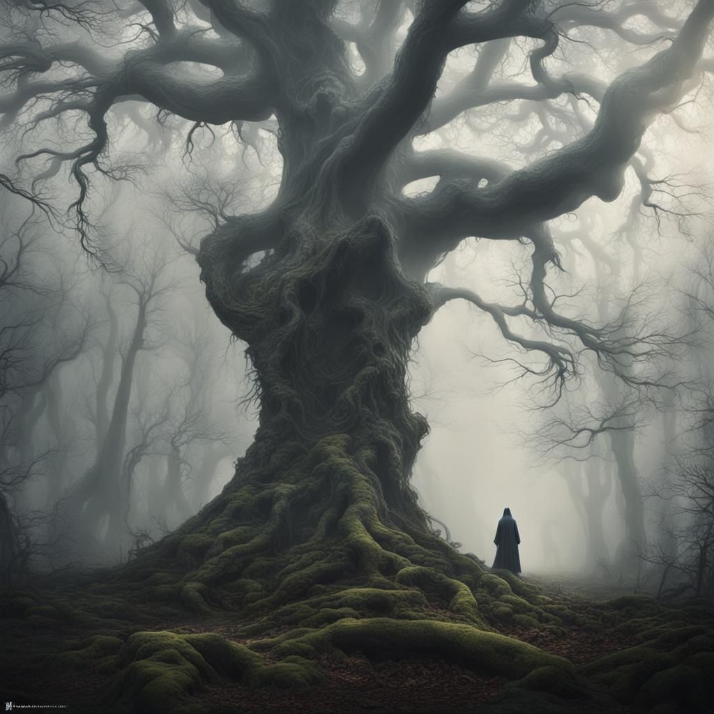 Ghostly Girl Appears in Misty Forest