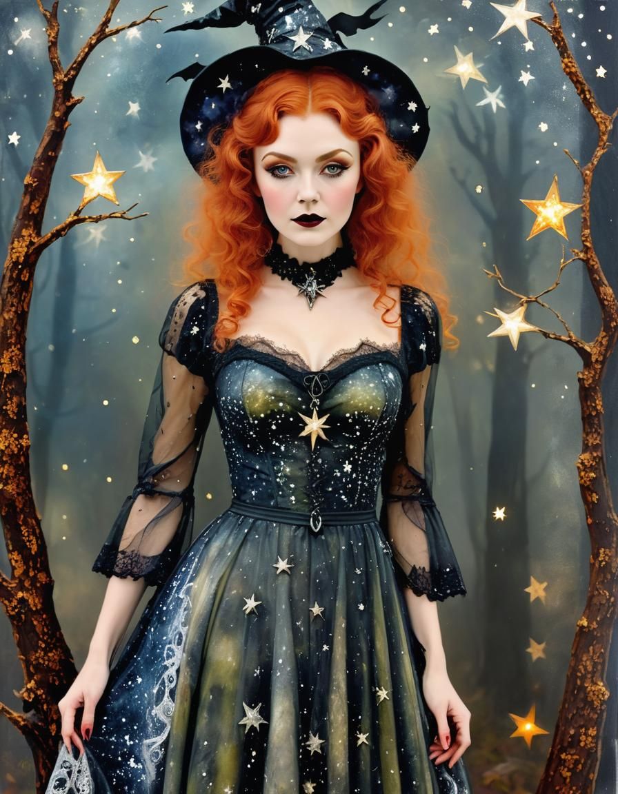 Forest Witch in Vamberk Lace Dress with Stars