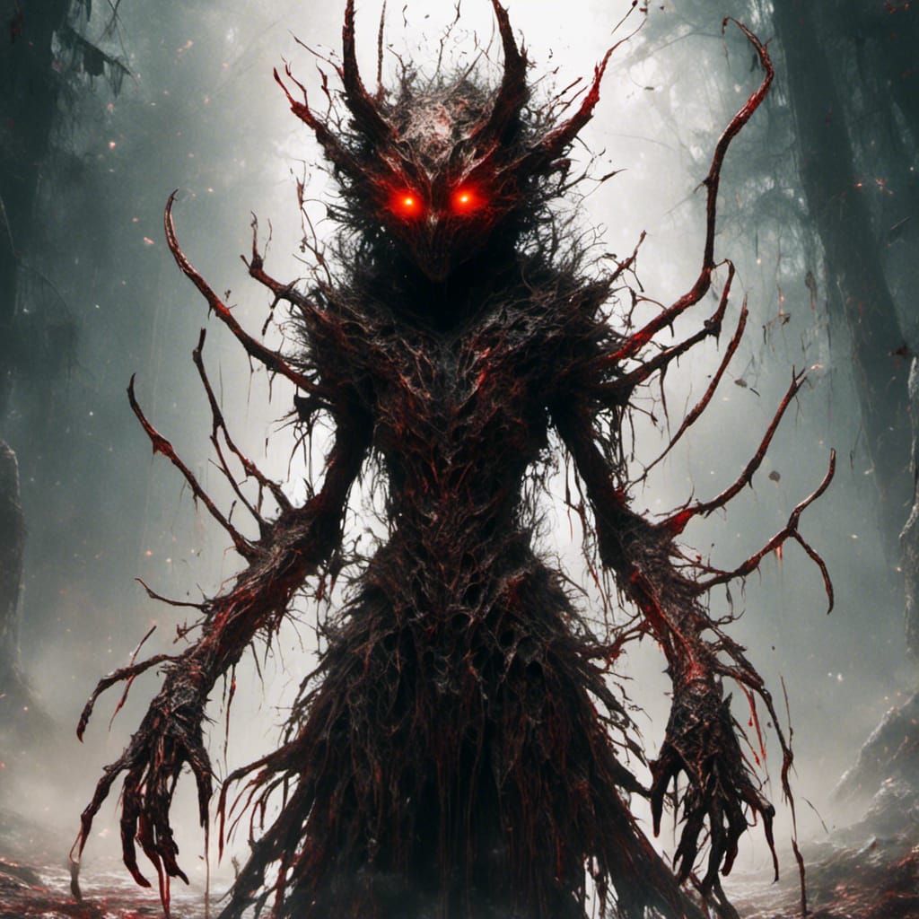 Shadow Figure with Red Eyes in Dark Fantasy Style