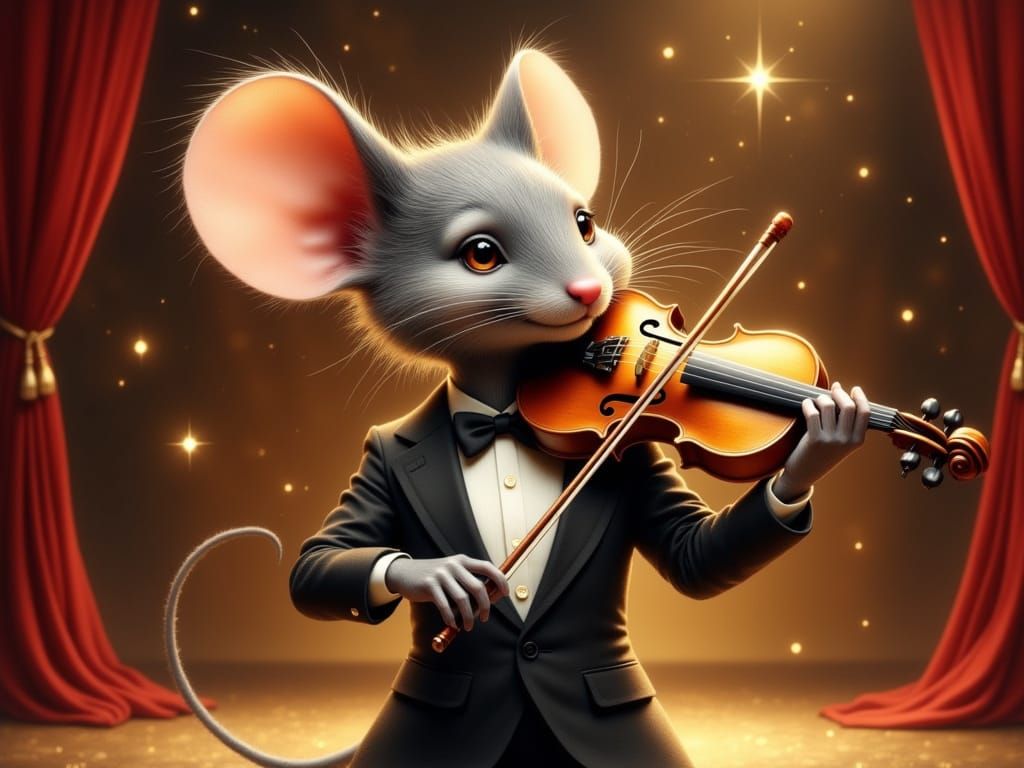 Cute Mouse Violinist in Opera House, Painterly Style