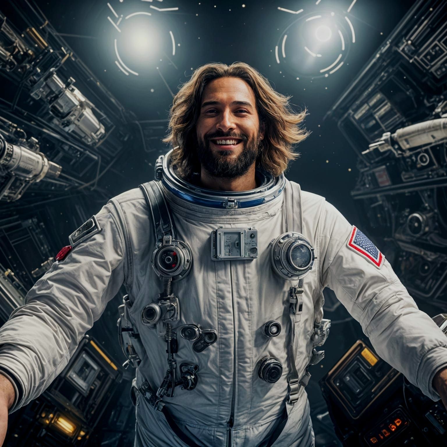 Jesus Astronaut Concept Art in Photorealistic Steampunk Styl...