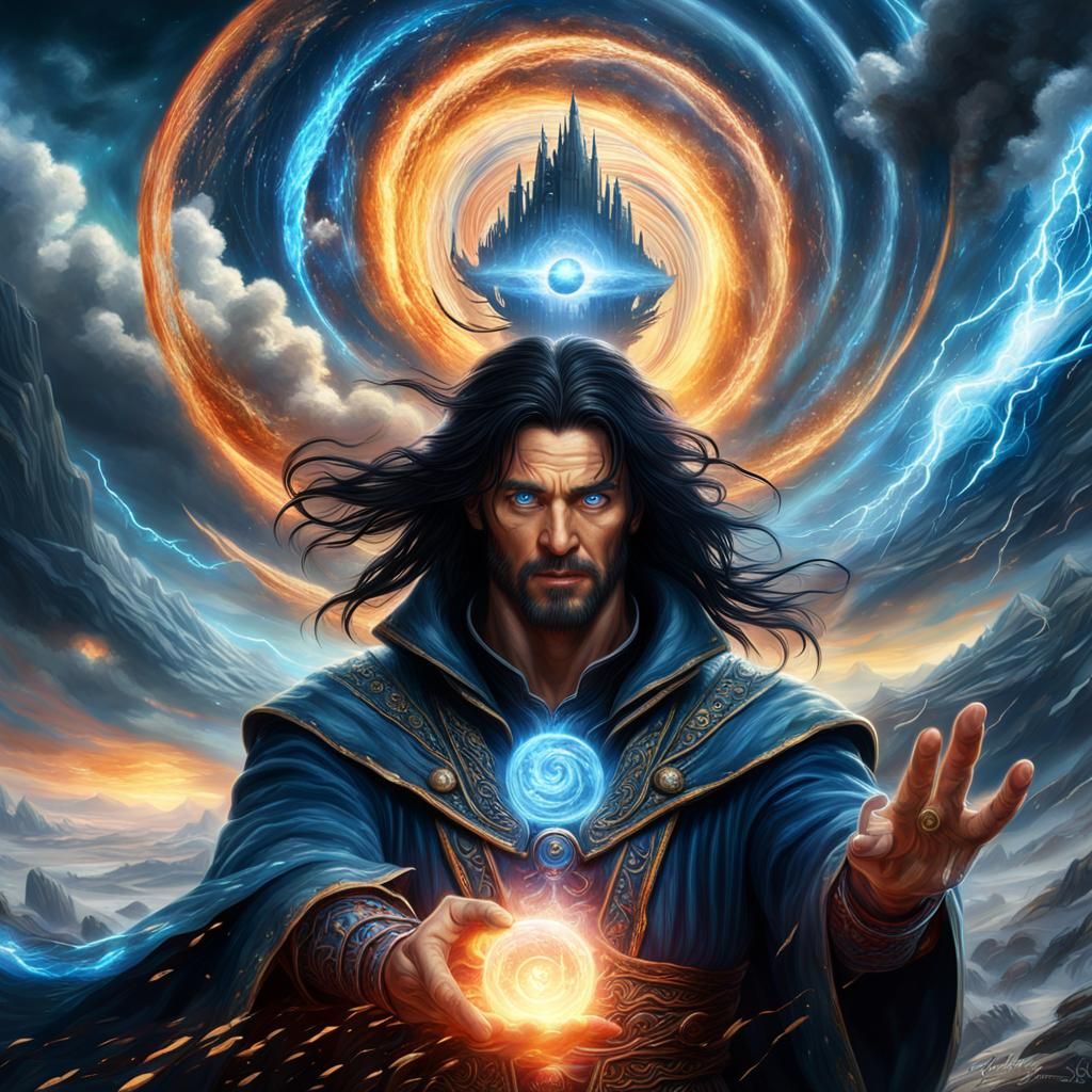 Sorcerer Summons Jupiter Storm: Epic Digital Matte Painting