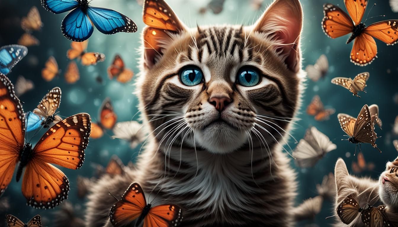 Inquisitive Kitten and Kaleidoscope: Hyperrealistic 3D Rende...