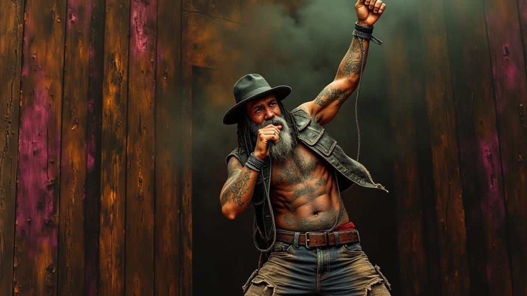 Charismatic Blues Musician Performs in a Post-Apocalyptic Ba...