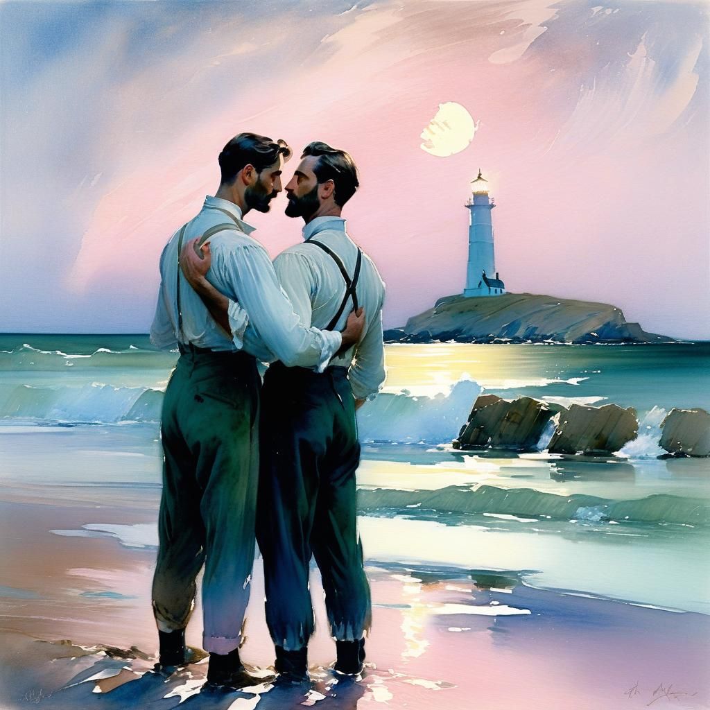 Moonlit Embrace: A Watercolour Portrait in Sargent Style