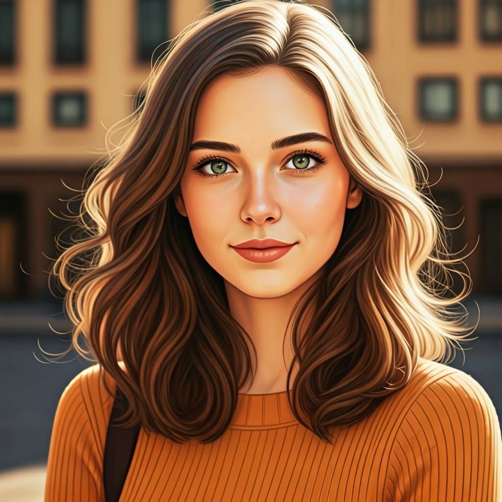 Autumn Woman in Warm Sunlight: Photorealistic Art