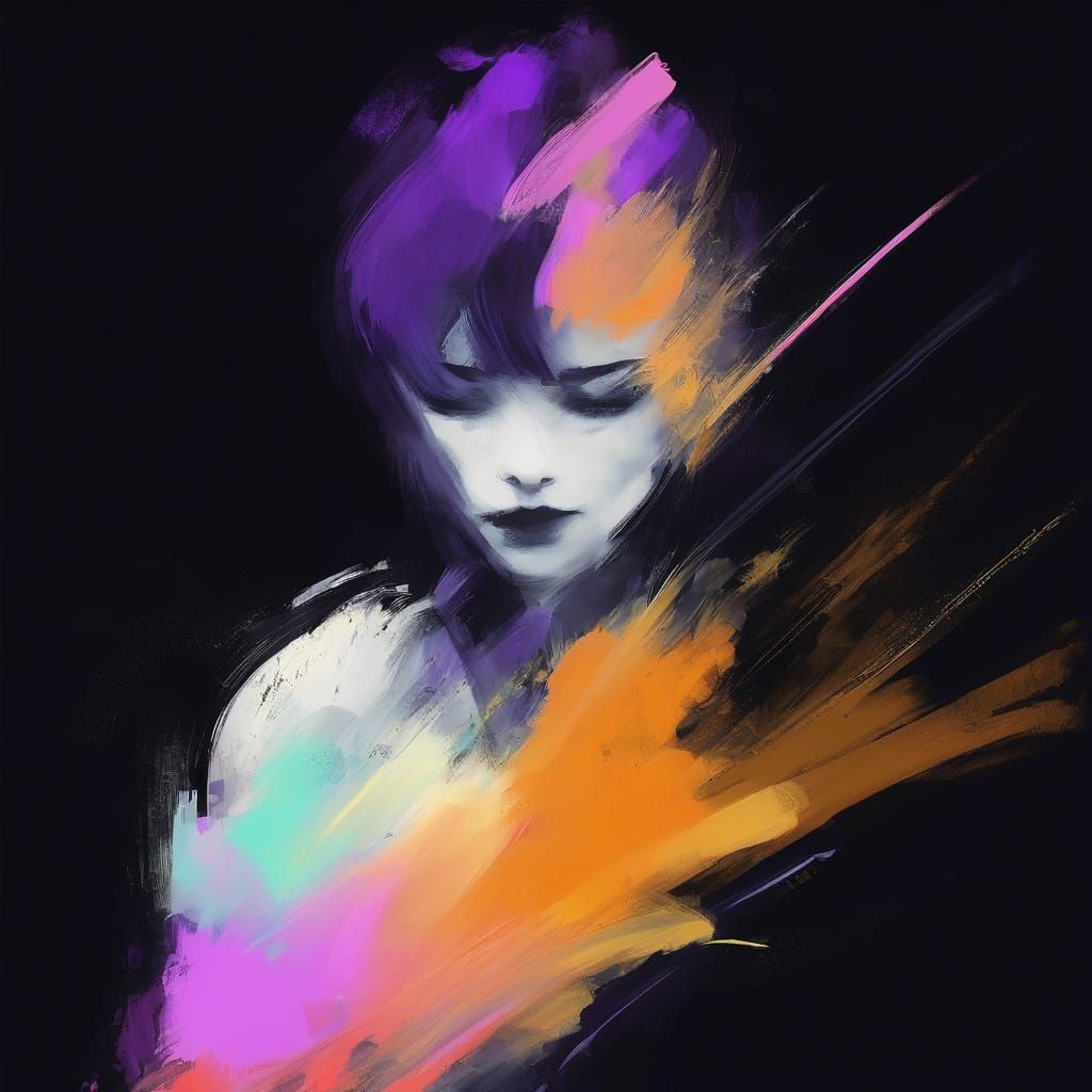 Minimalist Anime Woman with Energetic Brushstrokes