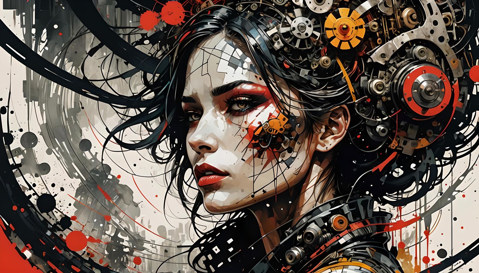 Intricate Female Beauty in Abstract Expressionist Style