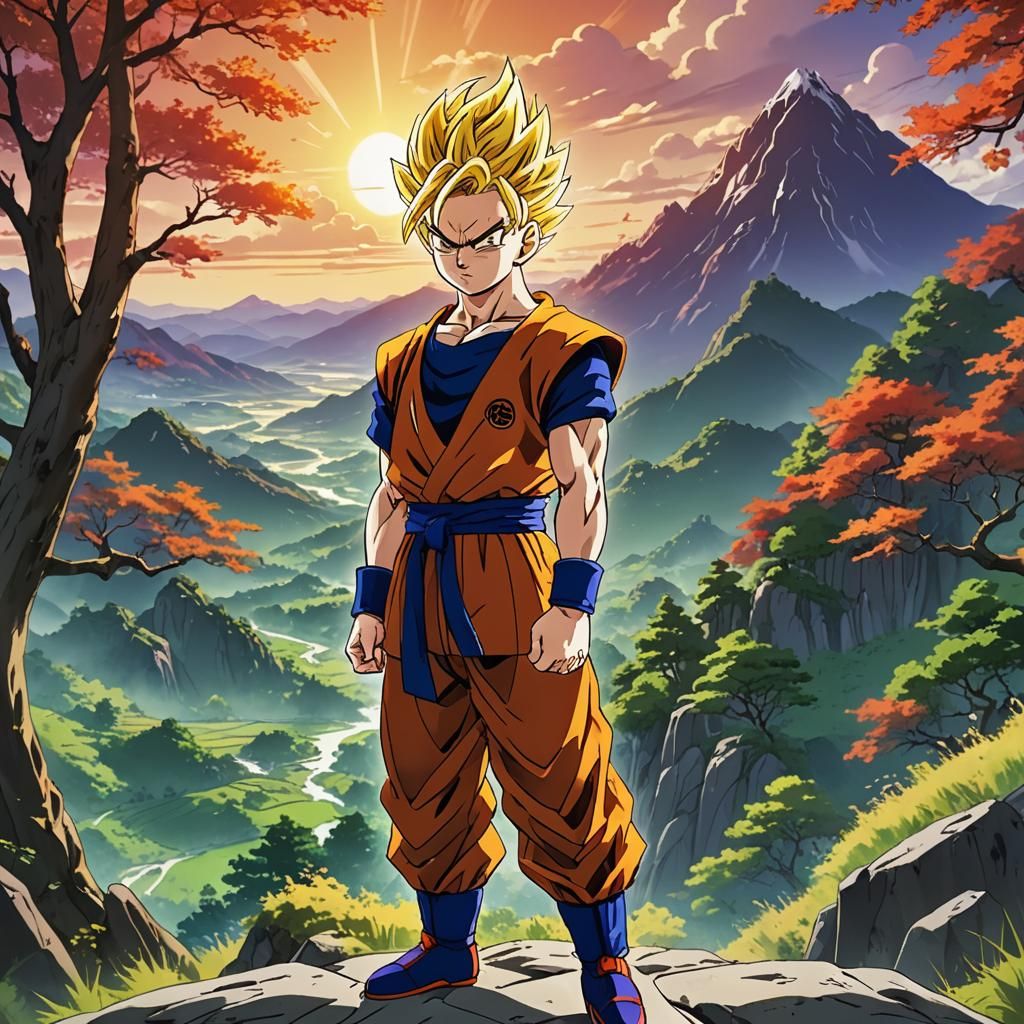 Gohan Heroic Anime Portrait in Mountain Landscape
