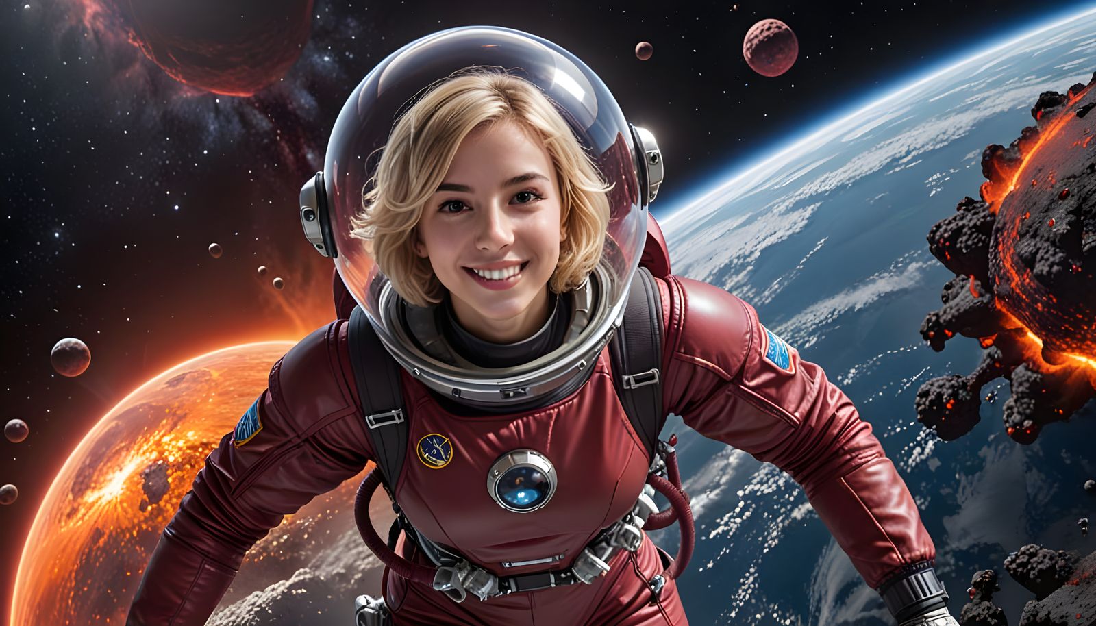 Spanish Astronaut Floating in Orbit of Alien Planet