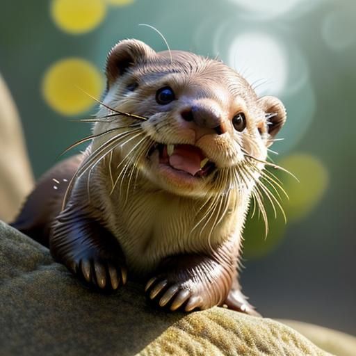 Playful Baby Otters in Golden Hour Light