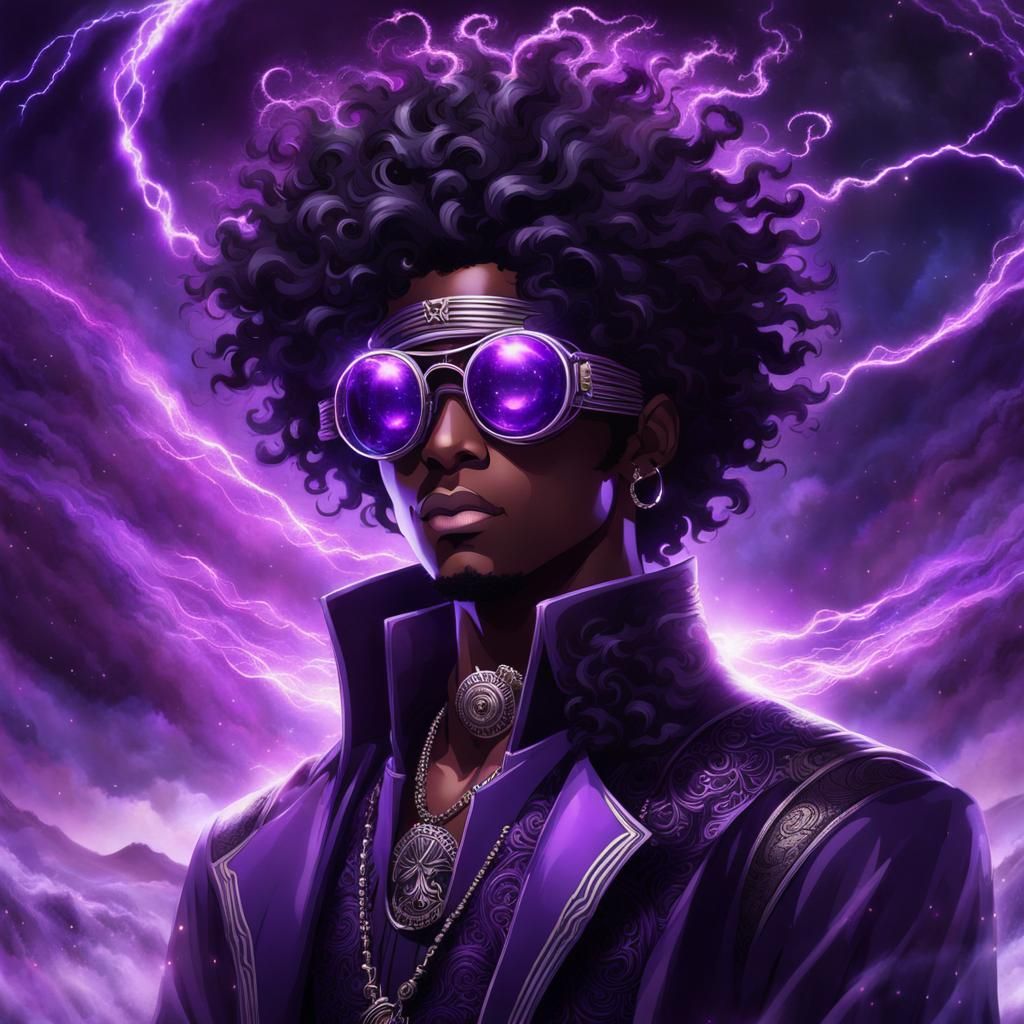 Anime Character with Purple Magic in Manga Style