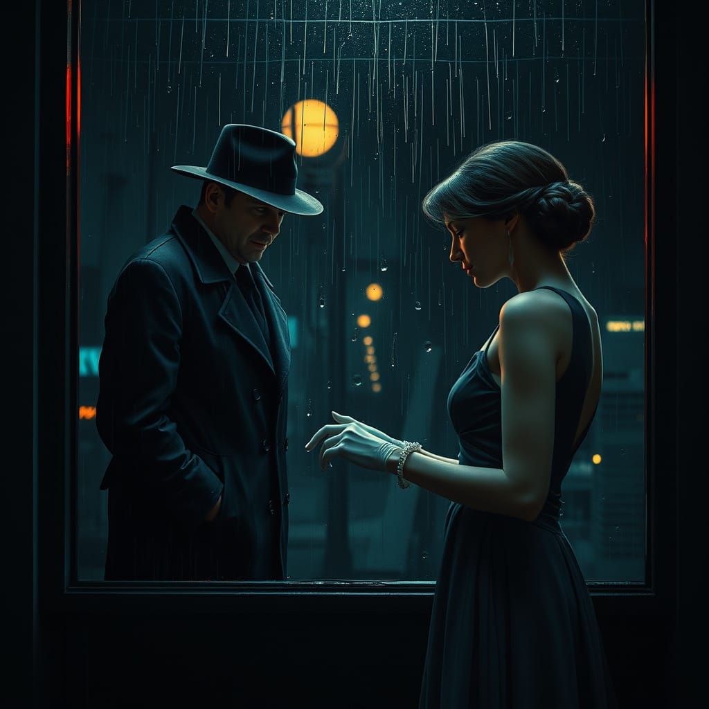 Film Noir: Man Spies on Woman in Neon City