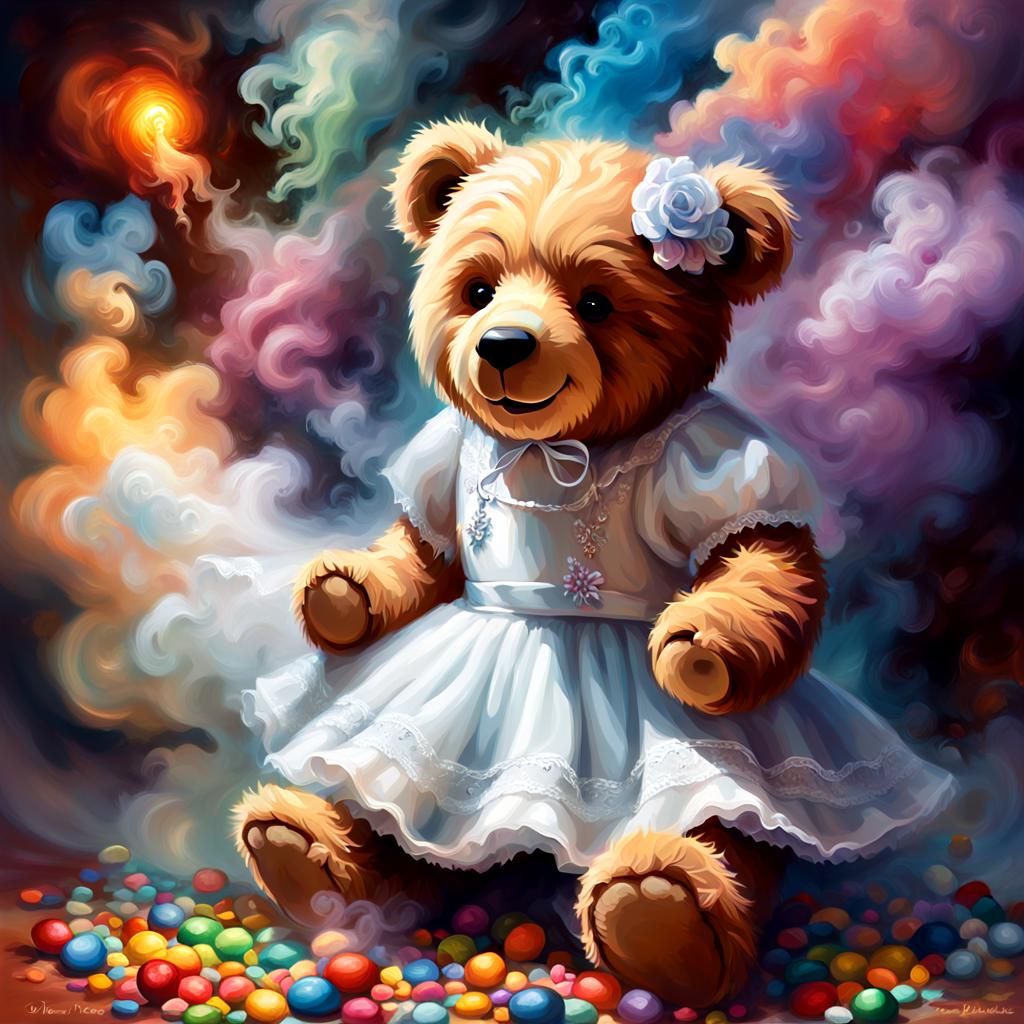 Teddy Bear with Smoke Brain: Hyper-Realistic Digital Art
