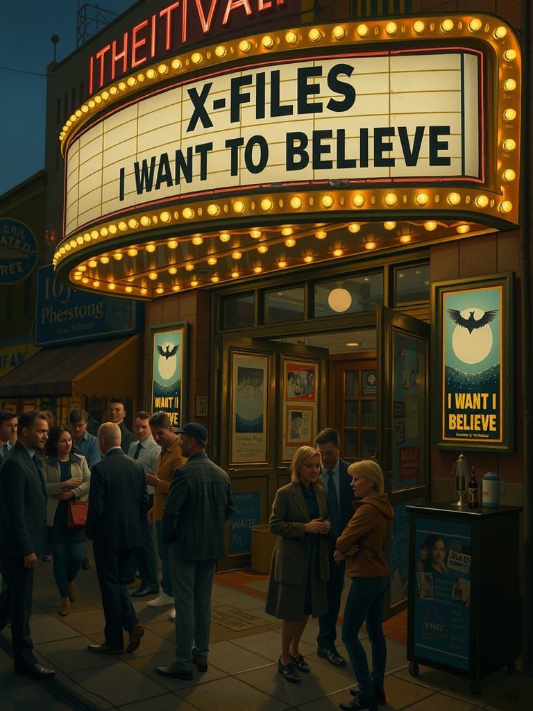 Retro Futuristic Movie Theater at Night